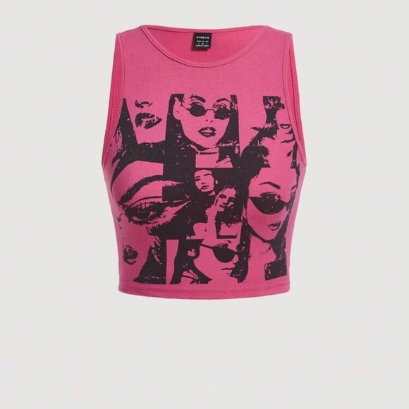 SHEIN Pink Graphic Ribbed Tank crop Top women Xs bundle - Picture 8 of 9